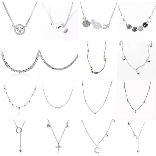 INZATT Real 925 Sterling Silver Zircon Moon Star Bead Choker Necklace For Fashion Women Fine Jewelry Bohemian Accessories Gift