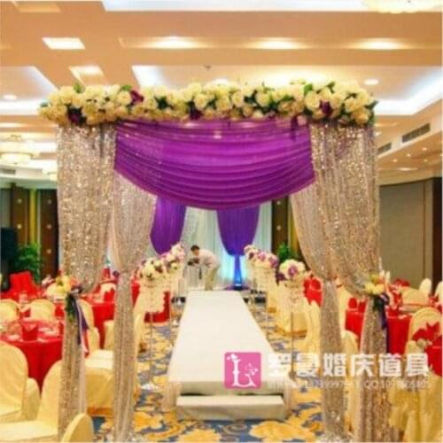 9.8ft * 9.8ft * 9.8ft Luxury shiny sequin square canopy drape with stainless steel stand for wedding decoration,wedding supply