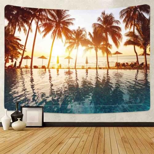 Coconut Tree Tapestry Sunset Beach Wall Hanging Tropical Beach Tapestries Ocean Seaside Scene Bedroom Living Room Dorm Art
