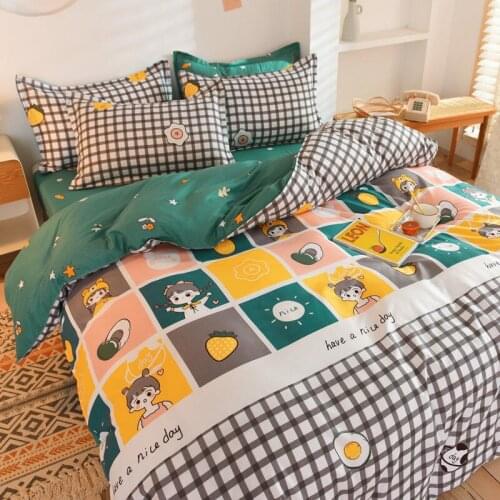 Fashion Bedding Set Flat Sheet Duvet Cover Pillowcase Grid Cartoon Full Twin Single Queen Size for Adlut Kids Home Textile