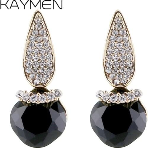 Fashion Fish Ear Hook Hanging Square Crystal Drop Dangle Earrings for Women Wedding Jewerly Golden Rhinestone Earrings EA-04113