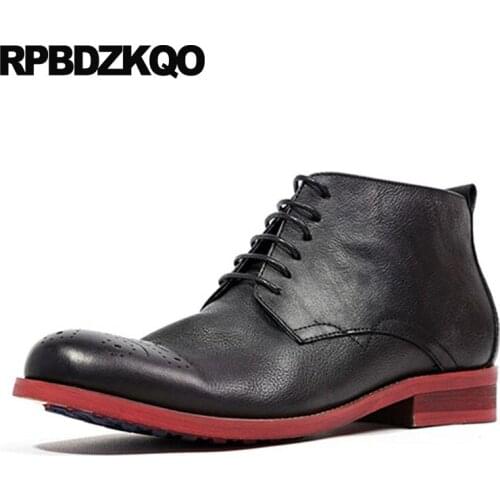 2019 ankle booties lace up fashion black shoes korean fall full grain leather boots designer autumn brogue red men genuine short