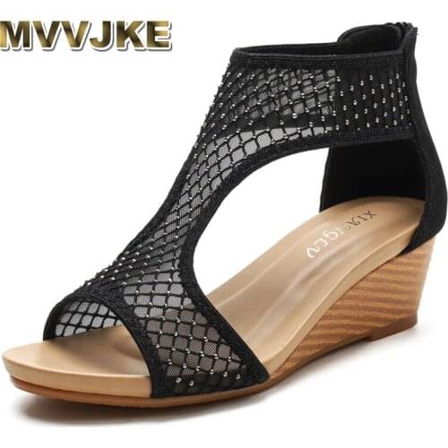 MVVJKE36-42Pus Size Sandals 2021 Summer New Style All-match Comfortable Casual Mesh Womens Shoes Thick Bottom Wedges Mom Sandal
