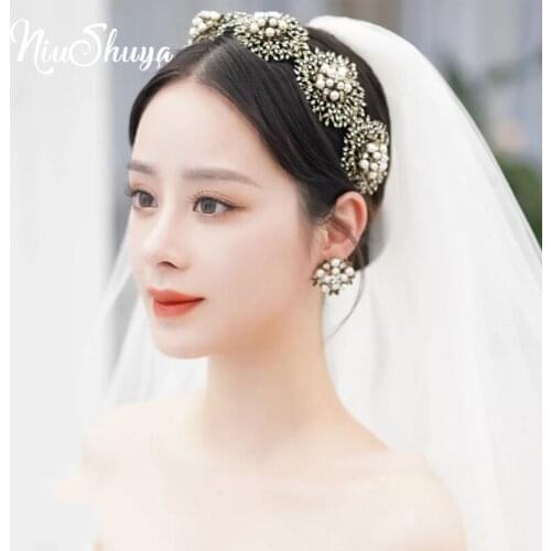 NiuShuya Newest Retro European Baroque Hairband Gold Full Pearl Rhinestones Headband Bridal Wedding Party Evening Dress Hairwear