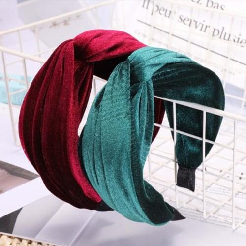 2019 Vintage Hair Accessories Womens Hairband Velvet Cloth Headband Cross Knot Turban Wide Side Headwear Adult