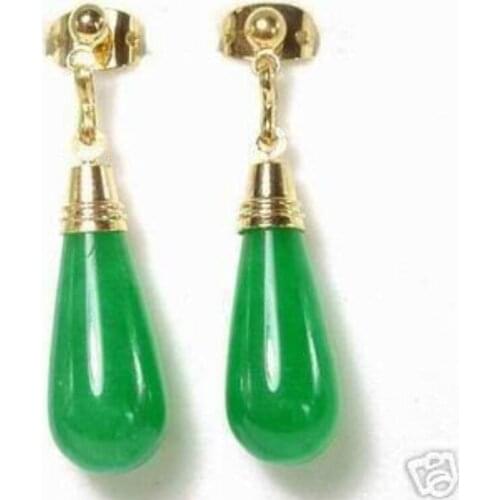 Charming green natural jade stud danlge earrings