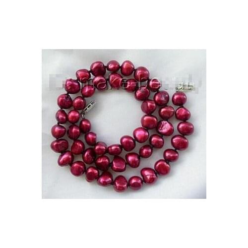 Genuine Natural 8mm baroque wine red freshwater cultured pearl necklace 18inch Beads Jewelry Exquisite