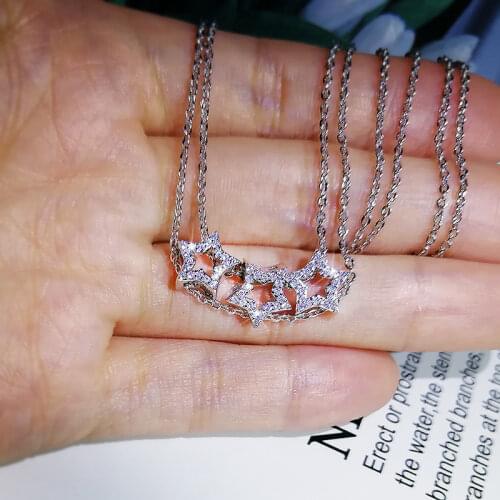 Korean Zircon Pentagram Pendant Necklace 3A Zircon Long Chain 925 Sterling Silver Necklace for Women Fashion Jewelry