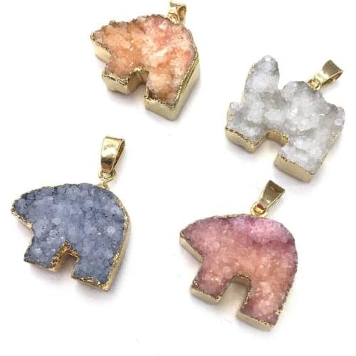Natural Agates Pendants Bear Shape Colorful Crystal Agates Stone Charms For Jewelry Making Necklace Bracelet Gift