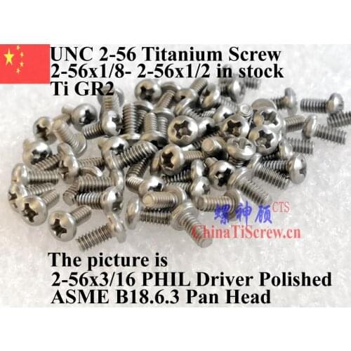 Pan Head Titanium screws 2-56x1/8 2-56x3/16 2-56x1/4 2-56x5/16 2-56x3/8 2-56x1/2 PHIL Driver Ti Gr2 Polished 50 pcs