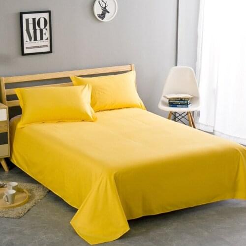 1PC Yellow 100% Cotton Bed Sheet Soft Single Double School Home Farmhose Linen Flat Sheet Full Queen King Bedclothes Bedspread