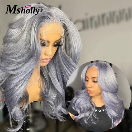Grey Body Wave Lace Front Wig 180 Density 13x4 Lace Frontal Wig Pre Plucked Brazilian Transparent Lace Wigs For Women Human Hair