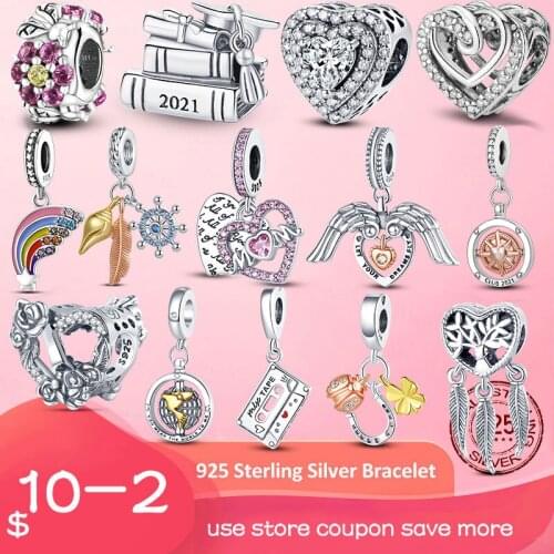 Garden Spring 2021 925 Sterling Silver Rainbow Heart Angel Wings Mum Dangle Charms fit Bracelet Necklace Silver 925 Jewelry