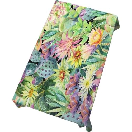 Cactus Tablecloth Watercolor Blooming Cactus and Succulent Plants with Flowers Table Cover