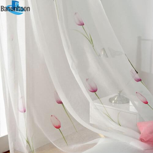 2019 Top Printed Fashion Curtains for Living Room Modern Chinese Hand Drawing Tulip For Bedroom Tulle Curtain Customized