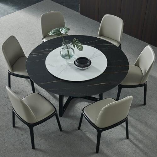 Contemporary Style Hotel Restaurant Top Round Marble Dining Table with Solid Wood Leg European Design Circular Dining Table