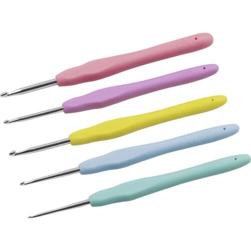 5Pcs Crochet Hook Sets Rubber Handle Aluminum Knitting Needles Crochet Needles for Knitting Weaving Craft DIY Knitting Tools