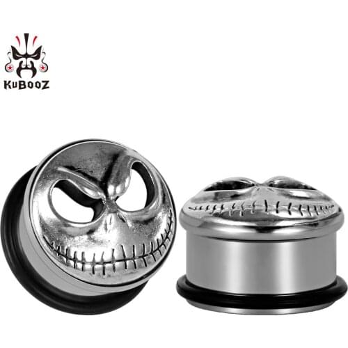 KUBOOZ Ear Piercing Gauges Stainless Steel Skull Plugs Tunnel Body Jewelry Expander Studs Earring Stretcher Fashion Jewelry 2PCS