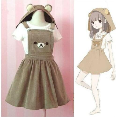 Harajuku Lolita Bear Rilakkuma Pleated Braces Suspender Straps Dress Costume New Goth Lolita Kawaii Dress