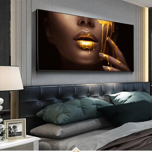 1 Pieces Large Wall Art Pictures For Living Room Women Face With Golden Liquid Home Decor Posters HD Prints Canvas Paintings