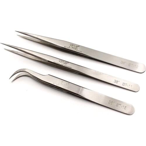 10 pcs Genuine Vetus NEW ST Series HRC 38 Ultra Precision 302 Stainless Tweezers Mink Eyelash Anti Acid ESD Tweezers