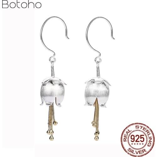 100% 925 Silver Women Earrings Elegant Lily of the Valley Flower Earrings S925 Sterling Silver Ladies Fine Jewelry Free Shipping