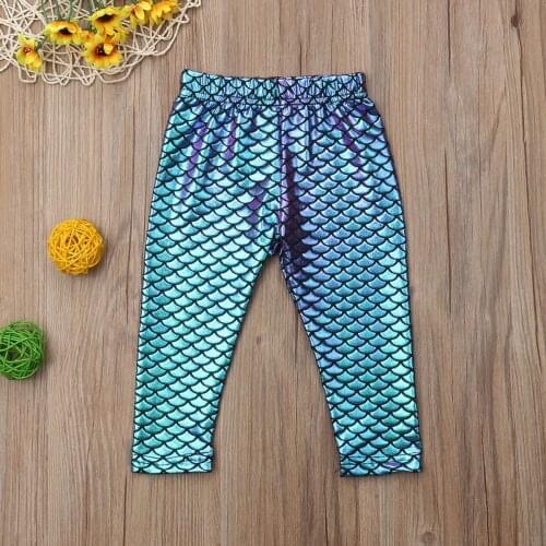 2021 New Baby Girl Fashion Shiny Mermaid Fish Scale Leggings 0-5Y Toddler Kids Children Casual Stretchy Trousers Pencil Pants
