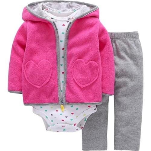2019 New Spring Autumn 3pcs Baby Clothing Set of Hooded Cotton Coat Bodysuit Vest and Pants, Baby Girl Clothes Children Clothing