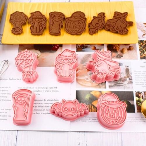 6pcs/set Halloween Cookie Cutters Mold Plastic Bakery Mold Cake Decorating Tools Baking Accessories Party Decoration