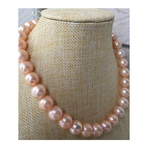 Free shipping >>>>noble jewelry HUGE AAA 11-13mm south sea round gold pink pearl necklace 14k