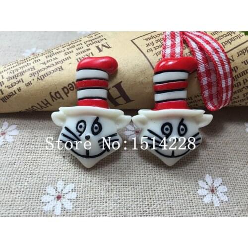 Free shipping!Cute cat in hat .Resin flatback cabochon for phone decoration hair bow center ,DIY27*38mm