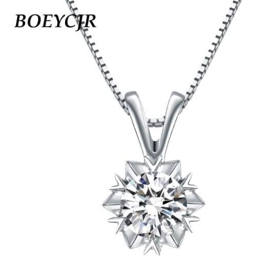BOEYCJR 925 Silver Snowflake 1ct/2ct F color Moissanite VVS Engagement Wedding Pendant Necklace for Women Anniversary Gift