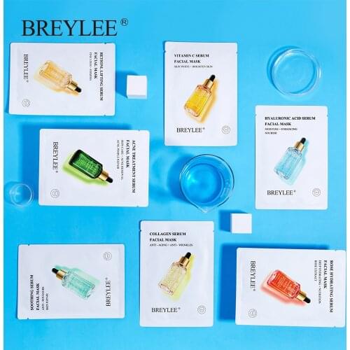 BREYLEE 7pcs/Set Face Mask Retinol Hyaluronic Acid Rose Whitening Mask Anti-Aging Fade Freckle Brighten Face Korea Cosmetics