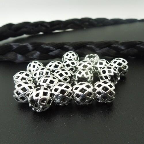 BIG hole Charms grid Metal Alloy DIY Beads tibet Silver dread dreadlock beads 10*8mm Hole Size 5mm Charm for Bracelets Making