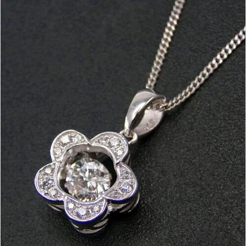 Dancing Diamond 925 Silver Jewelry Moving CZ Stone Flower Pendant Necklace Engagement Wedding Jewelry For Gift