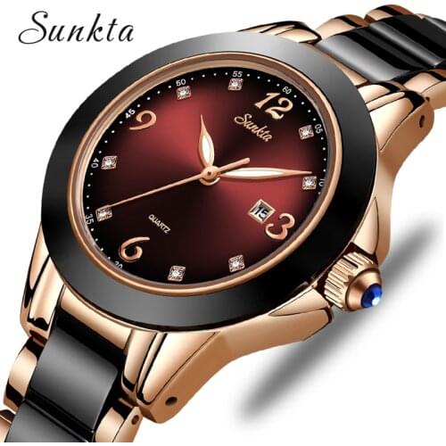 2019 SUNKTA Brand Fashion Watch Women Luxury Ceramic And Alloy Bracelet Analog Wristwatch Relogio Feminino Montre Relogio Clock