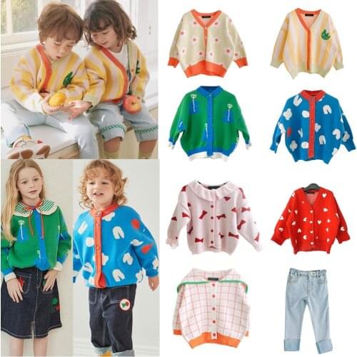 Kid Sweaters 2021 New Spring RJ Brand Boys Girls Cute Plaid Cardigan Baby Child Knitted Sweater Outwear Sisters Brothers Clothes