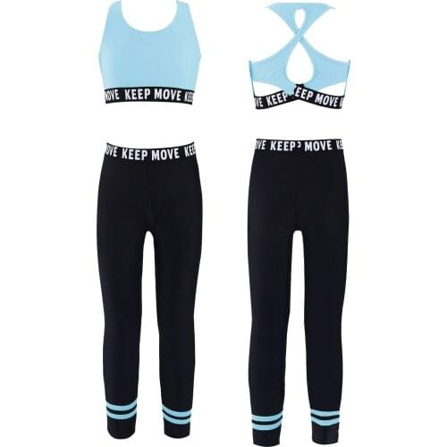 Kids Girls Sport Suit Ballet Dancewear Outfits Sleeveless Tank Top with High Waist Pants Set Running Gymnastics Yoga Sportwear