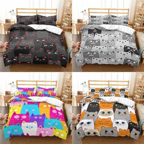 Home Textile Luxury 3D Cartoon Cat Print 2/3Pcs Comfortable Duvet Cover PillowCase Bedding Sets Queen and King EU/US/AU Size