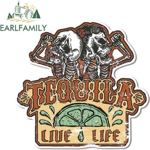 EARLFAMILY 13cm x 12.7cm for Tequila Skull Drink Bumper Car Stickers Waterproof RV Decal Refrigerator Windows Bumper Decoration
