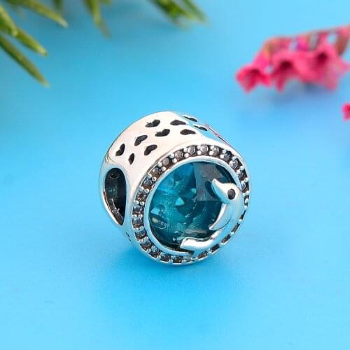 FC Jewelry Fit Original Charm Bracelet Real 925 Sterling Silver Light Blue Zirconia Dolphin Bead For Making Women Berloque 2021