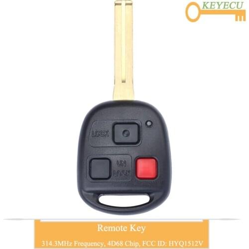 KEYECU Remote Control Car Key for Lexus GX470 LX470 2003 2004 2005-2008, Fob 3 Button - 314.4MHz - 4D68 Chip - FCC ID: HYQ1512V