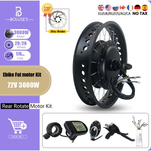 72V 3000W Hub Motor Kit Fat Wheel 4.0 Tyre 20Inch 26Inch Rear Rotate Brushless Gearless For Snow Ebike Conversion Kit