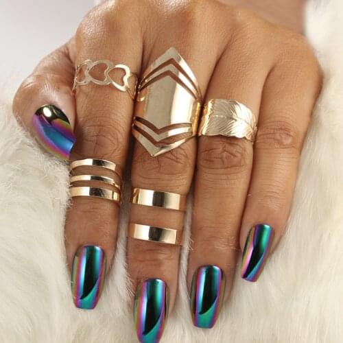 Tocona Trendy Bague Punk Joint Circle Mid-Finger Rings Set for Women Adjustable Gold Hollow Party Ring 5pcs/set 2707