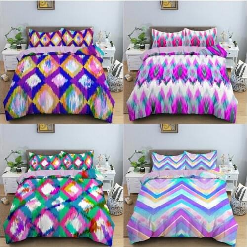 Geometric Patterns Bedding Set Colorful Duvet With Pillowcase Quilt Cover Queen King Bed Linens Kids Boys Bed Cover Set