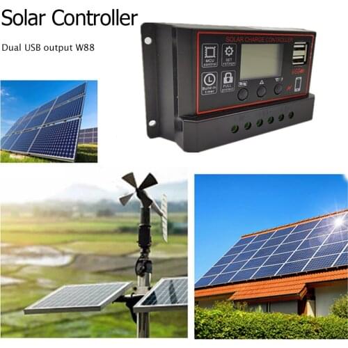 12V 24V PWM Solar Charge Controller USB Port Battery Regulator Solar Power Regulator Display Load Discharger with LCD Display