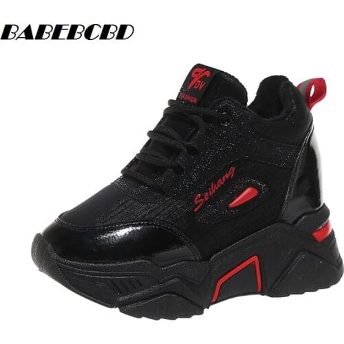 Black Torre shoes women ins tide 2019 autumn and winter new sneakers plus velvet Joker thick bottom heighten womens shoes 9cm