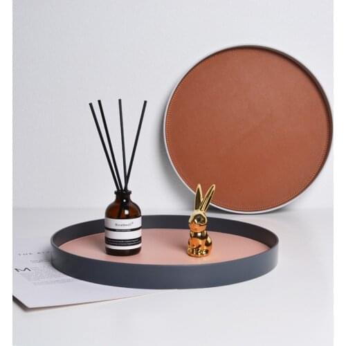 Round Storage Leather Tray Portable Bedroom Table Decorative Cosmetics Jewelry Sundries Display Organizer Large Box key Plate