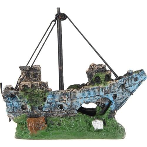 Mini Aquarium Sunk Wreck Boat Decoration Fish Tank Wreck Sailing Boat Ornament Shelter Cave For Fish Shrimp Hiding 13x5x11cm