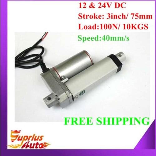 Free Shipping 12V DC 40mm/s Speed and 3inch/ 75mm Stroke Length,100N Load Capacity Mini Linear Actuator